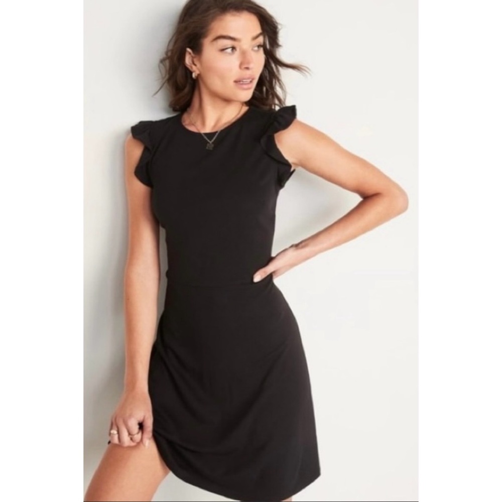 Old Navy Black Sleeveless Ruffle Trim Sheath Dress
